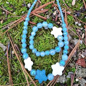 Blue and white lava beads set